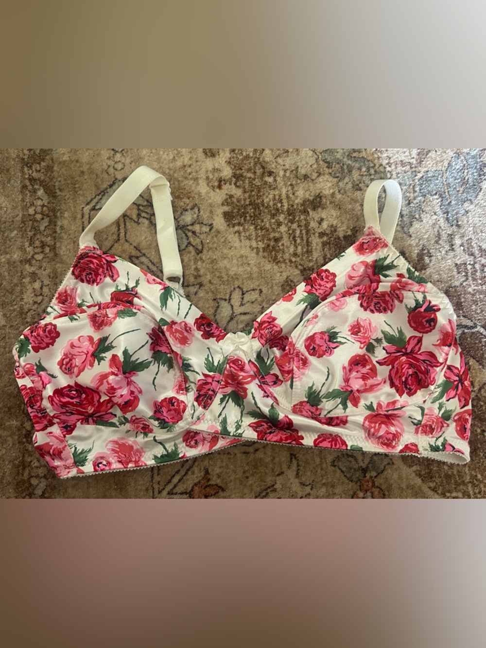 Floral Pink Rose Print vintage bra - Pink